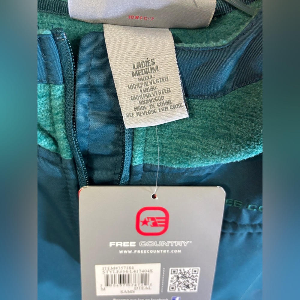 NWT Free Country Women’s Fleece Hoodie Jacket Green-Teal Size Medium - Picture 4 of 9